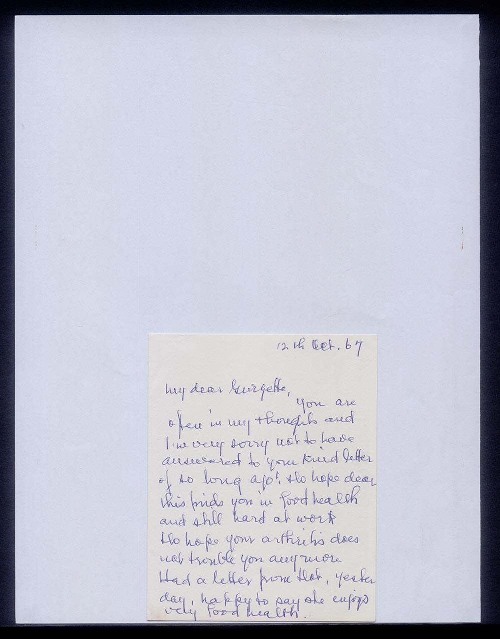 Card from Inez Achem to Georgette Chen, 12 February 1967 (Page 3 of 6)
