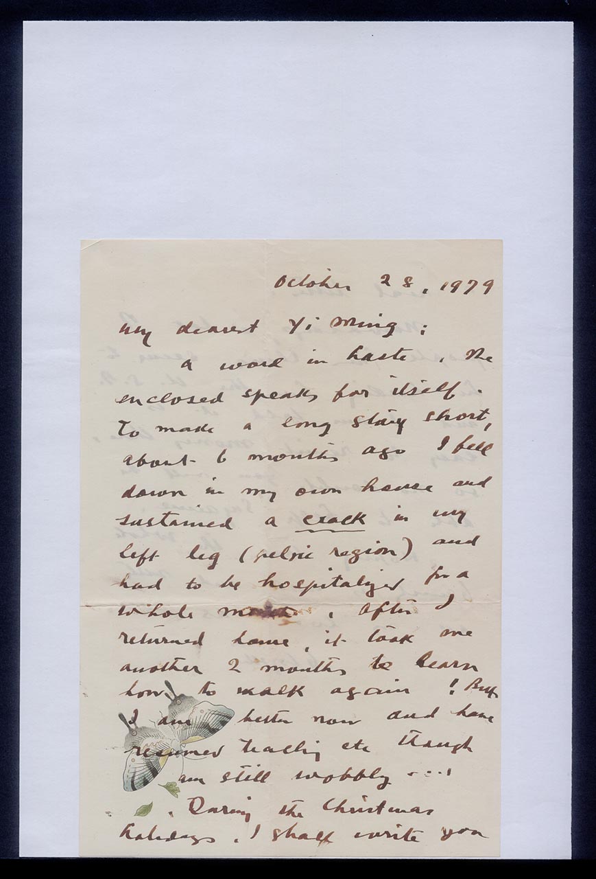 Letter from Georgette Chen to Chang Yi Ming, 28 October 1979 (Page 1 of 3)