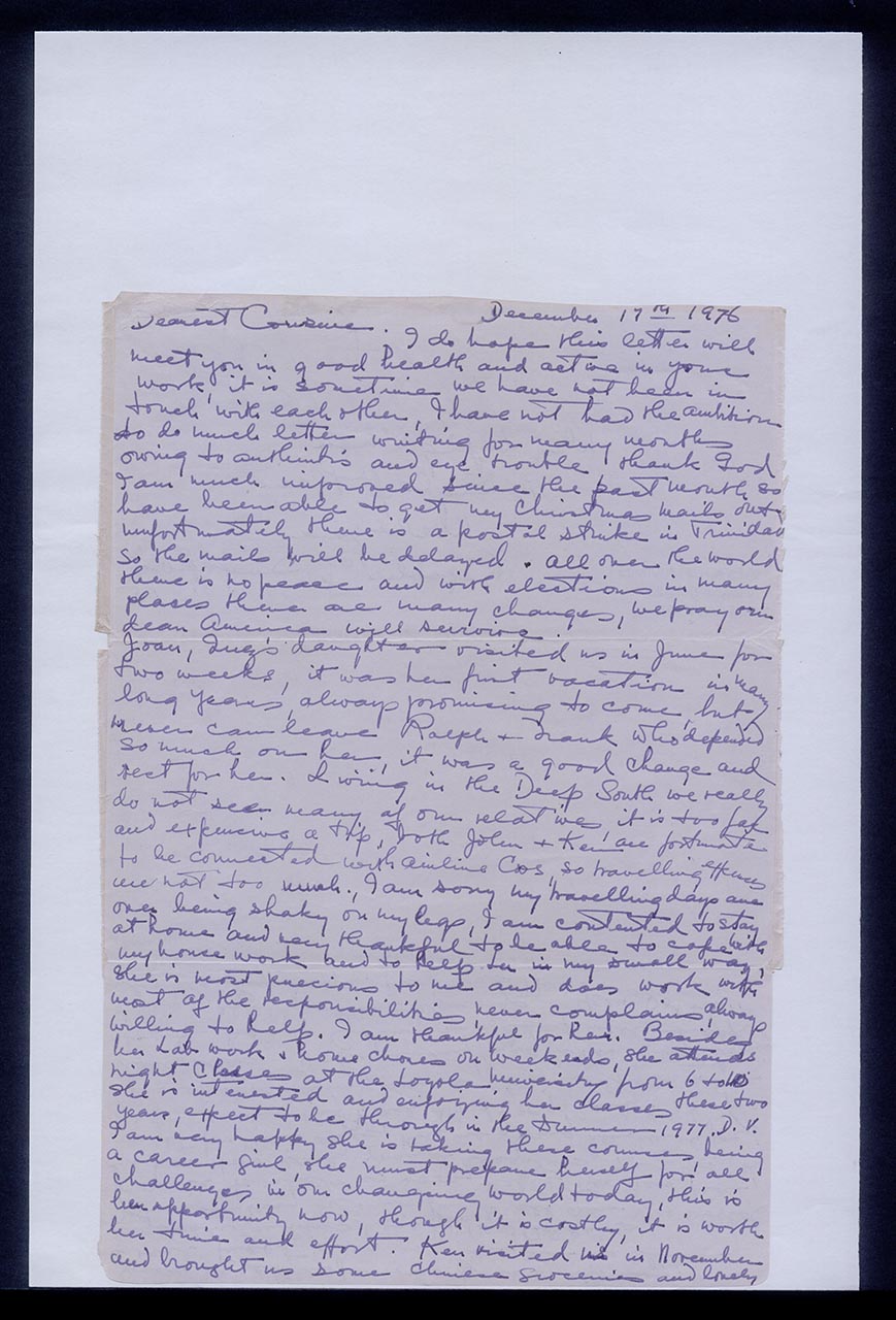 Aerogramme from Dorothy Lee to Georgette Chen, 17 December 1976 (Page 1 of 2)