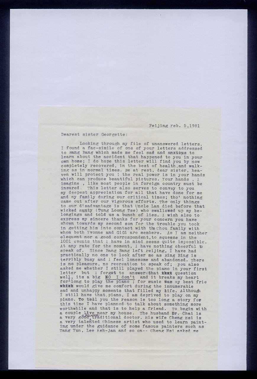 Letter from Suzanne Chang to Georgette Chen, 5 February 1981 (Page 1 of 2)