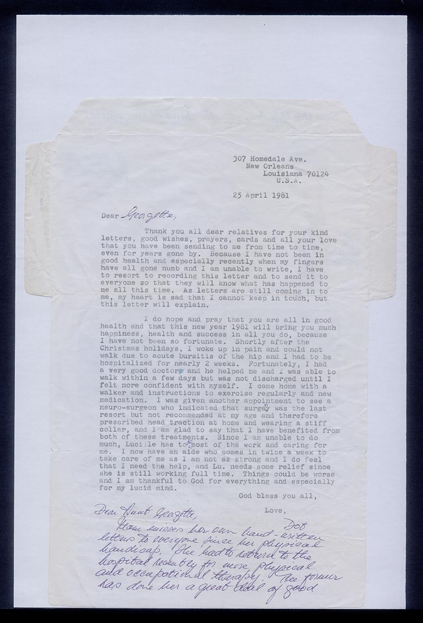 Letter from Dorothy Lee to Georgette Chen, 25 April 1981 (Page 1 of 2)