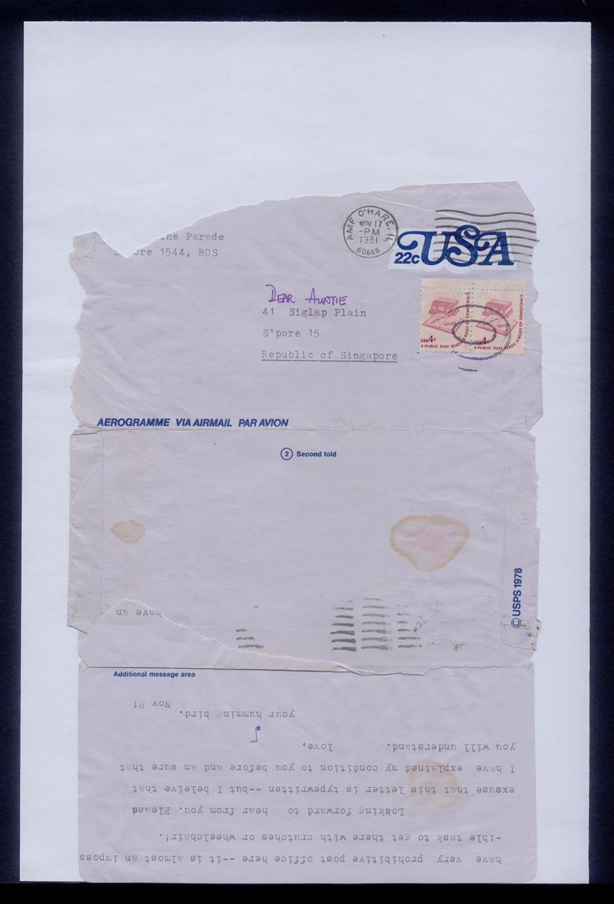 Aerogramme to Georgette Chen, 17 November 1981 (Page 2 of 2)