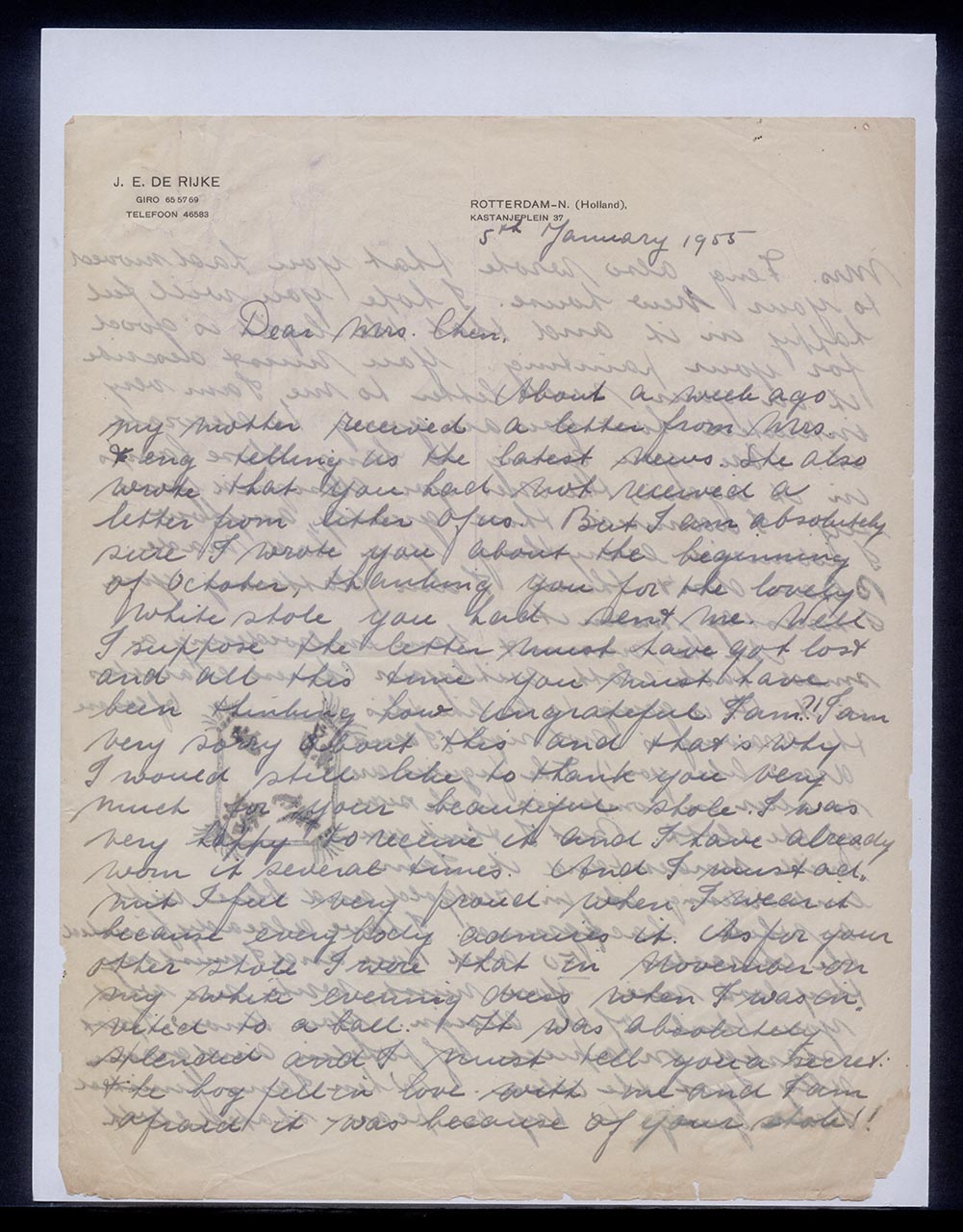 Letter from Willy to Georgette Chen, 5 January 1955 (Page 1 of 5)
