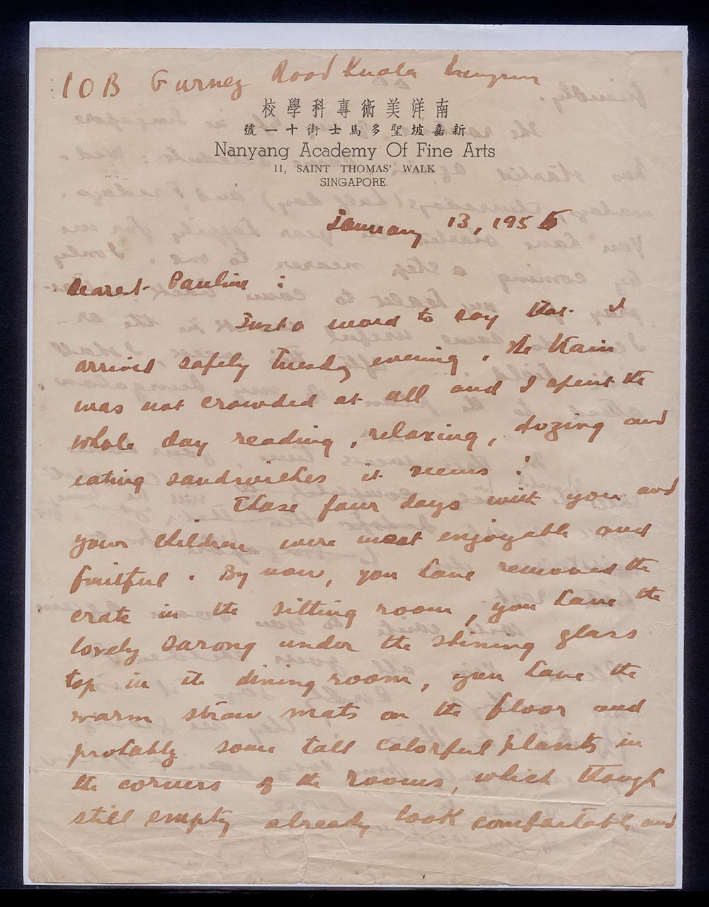 Letter from Georgette Chen to Pauline Chen, 13 January 1955 (Page 1 of 2)