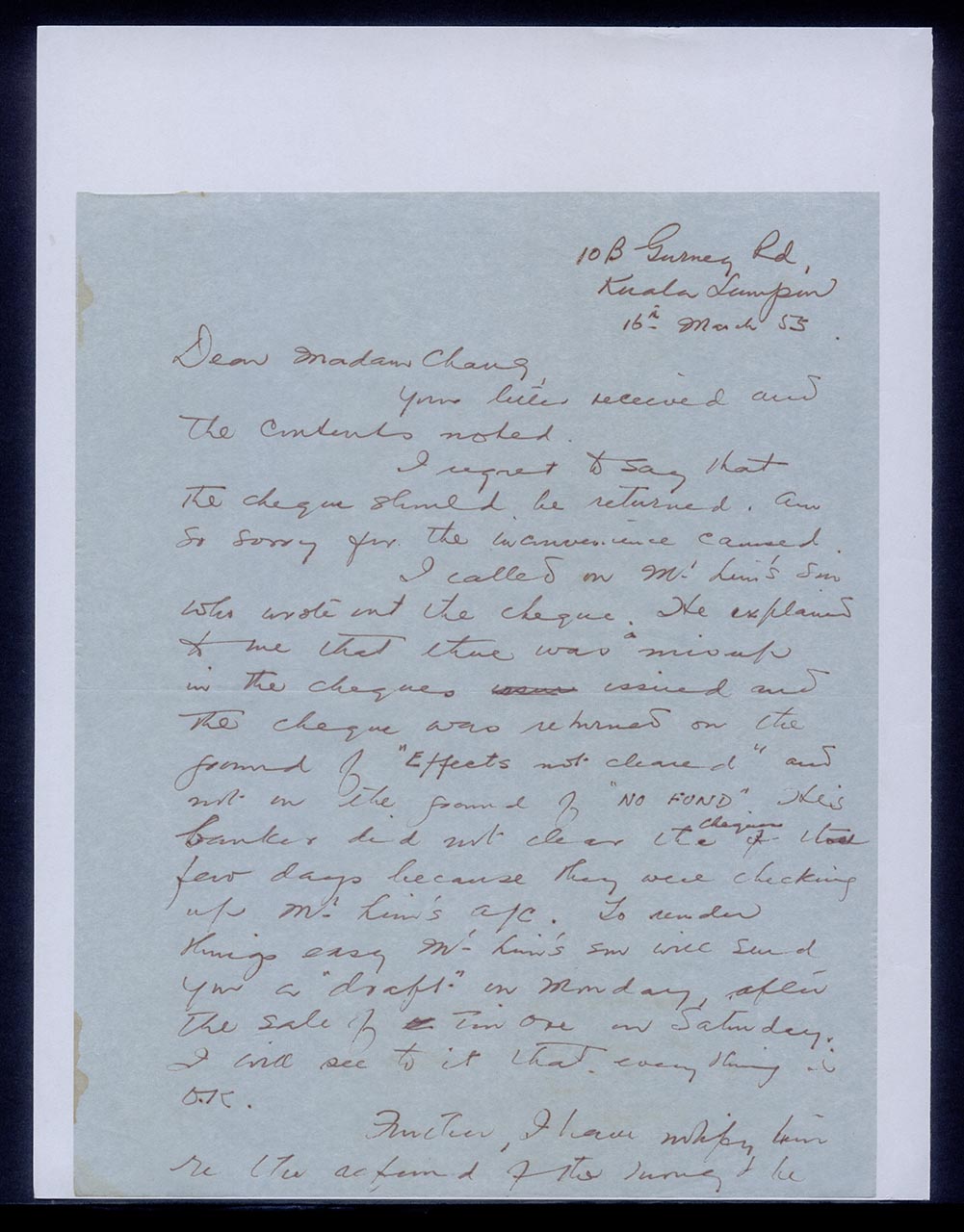 Letter from Pauline Chen and Chen Fah-Shin to Georgette Chen, 16 March 1955 (Page 1 of 2)