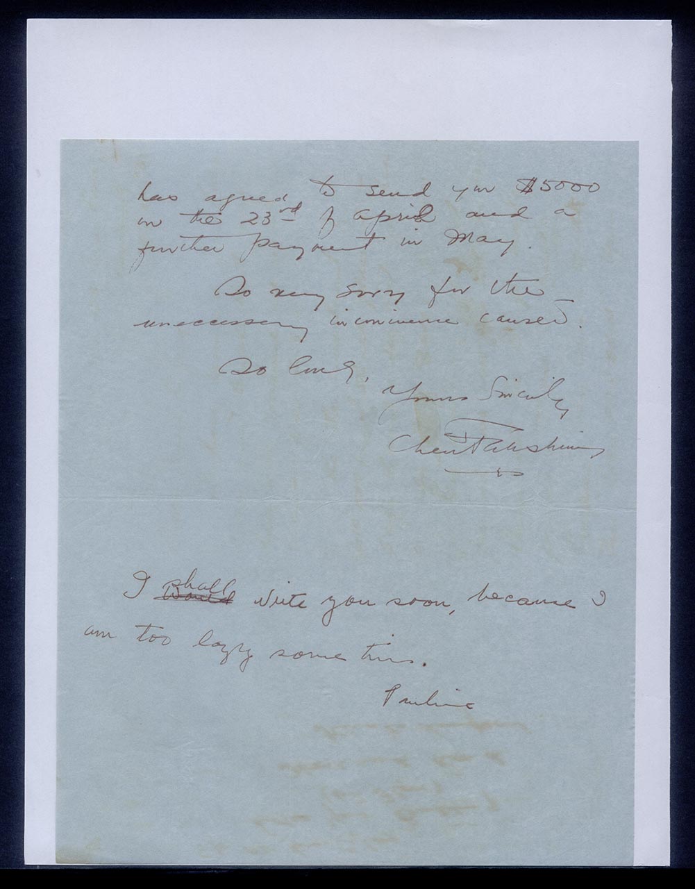 Letter from Pauline Chen and Chen Fah-Shin to Georgette Chen, 16 March 1955 (Page 2 of 2)