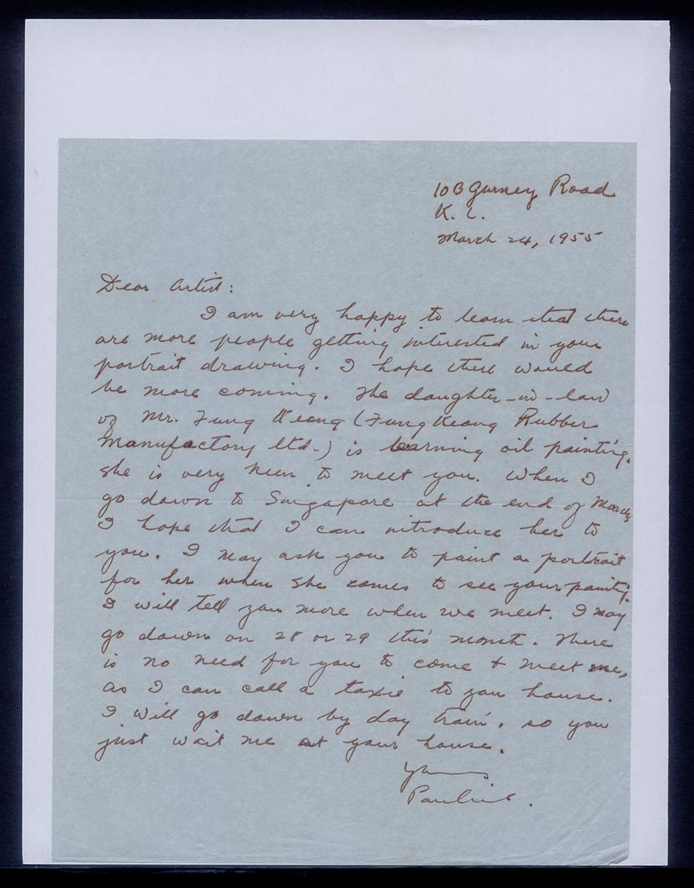 Letter from Pauline Chen to Georgette Chen, 24 March 1955