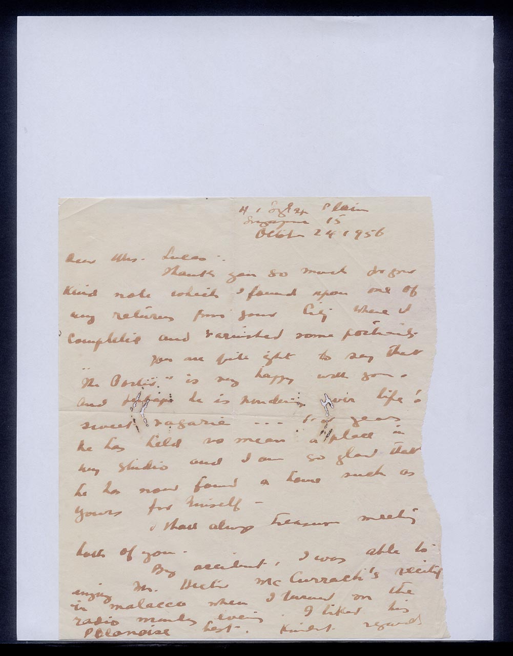 Letter from Georgette Chen to Mrs Lucas, 24 October 1956