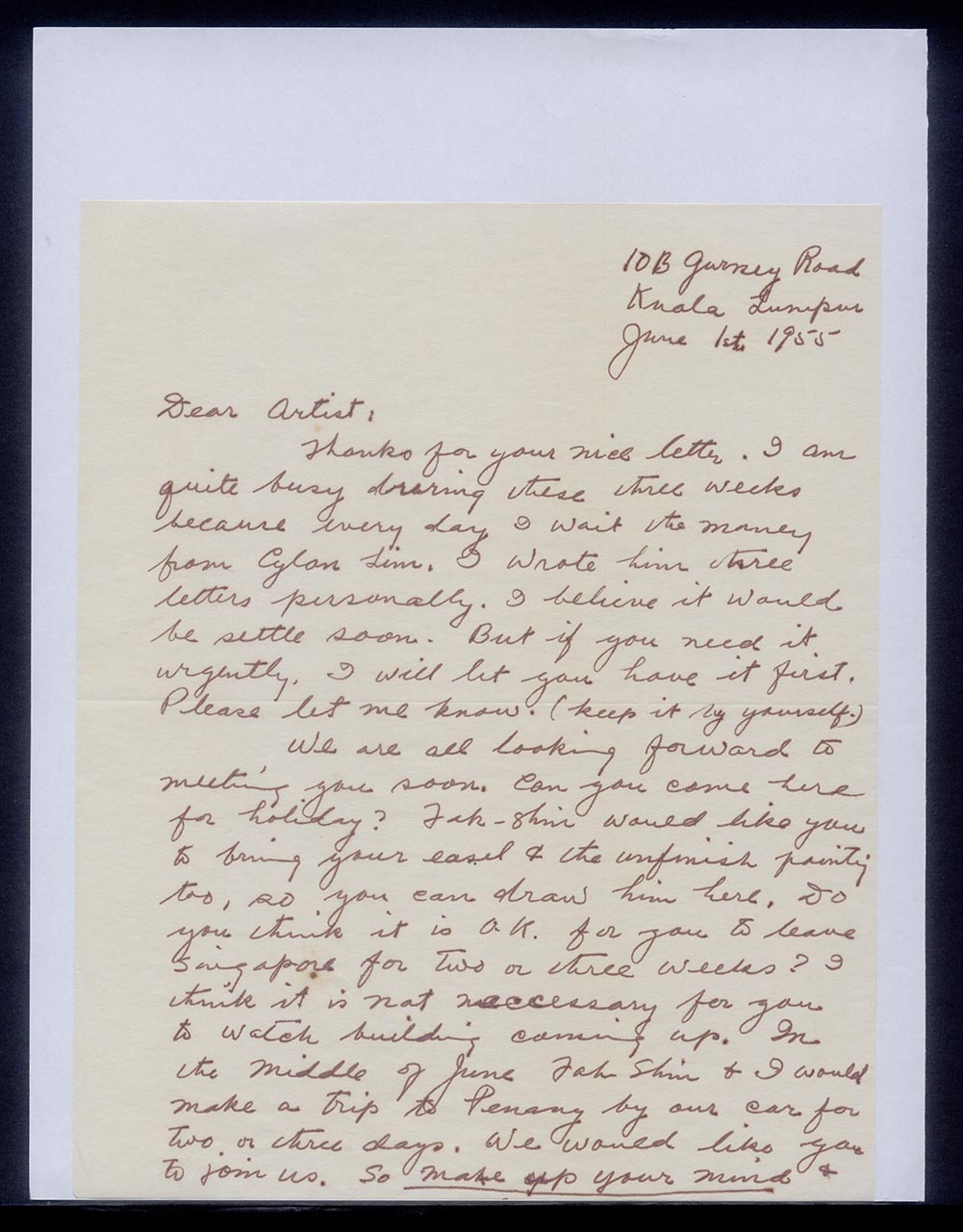 Letter from Pauline Chen to Georgette Chen, 1 June 1955 (Page 1 of 2)