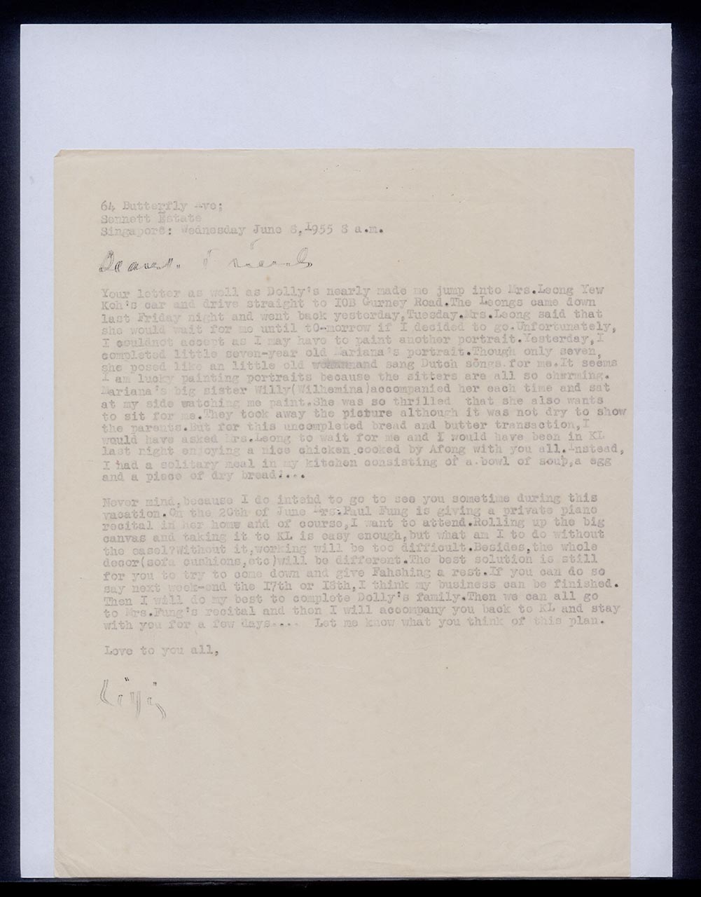 Letter from Georgette Chen to Pauline Chen and Chen Fah-Shin, 8 June 1955
