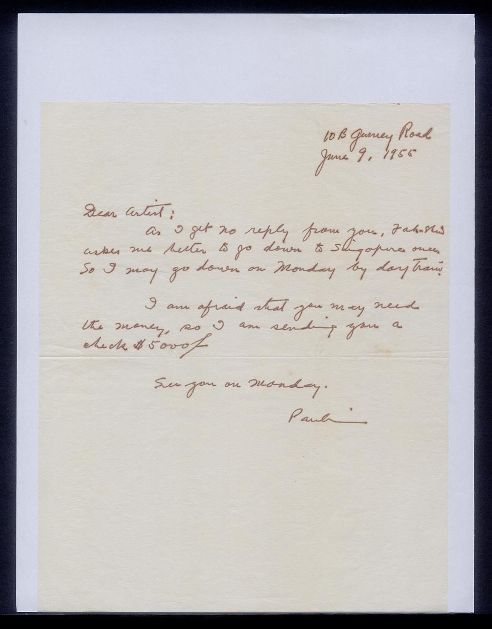 Letter from Pauline Chen to Georgette Chen, 9 June 1955