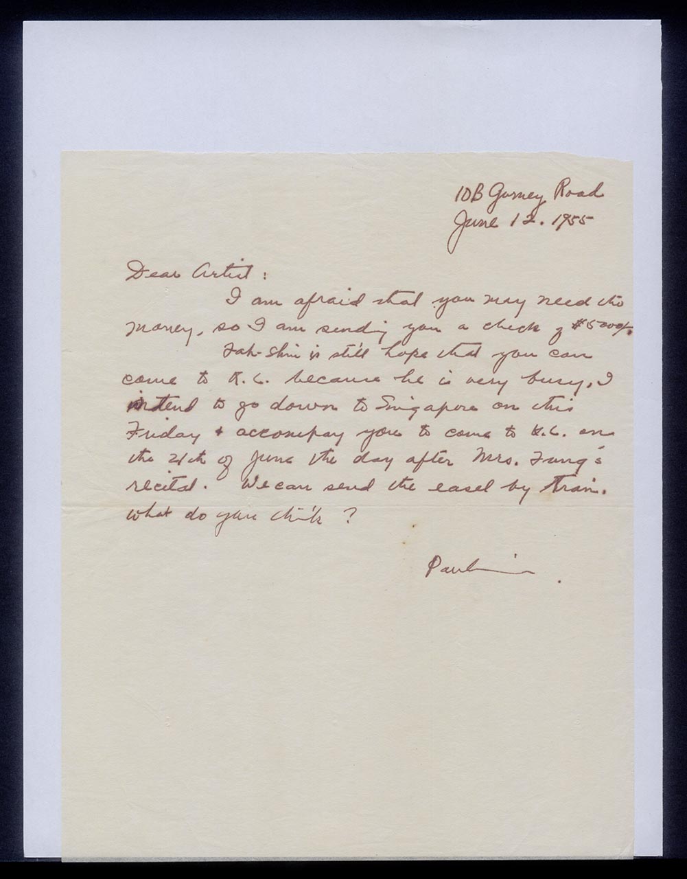 Letter from Pauline Chen to Georgette Chen, 12 June 1955