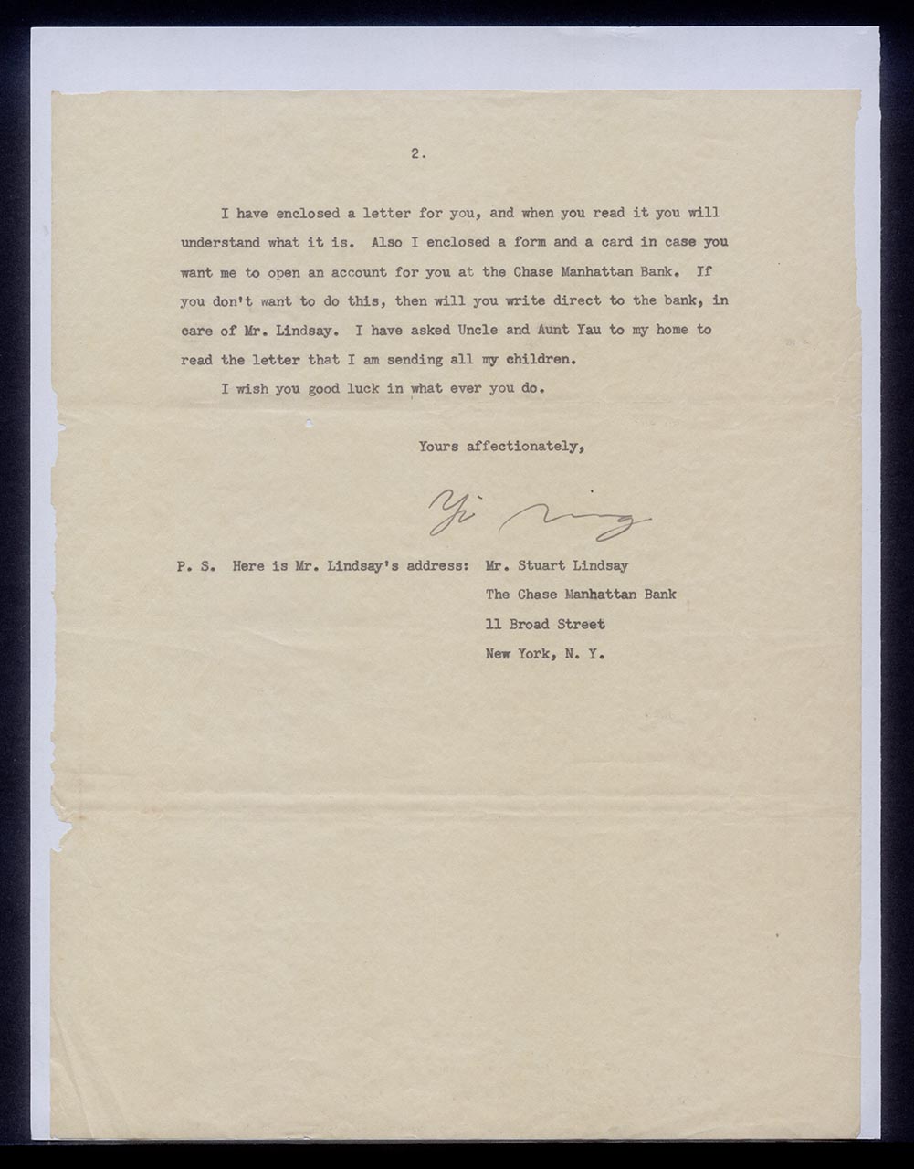 Letter from Chang Yi Ming to Georgette Chen, 3 July 1955 (Page 2 of 2)