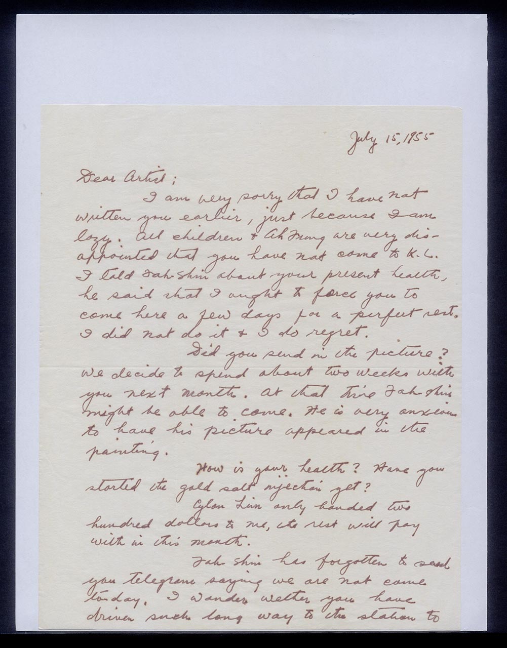 Letter from Pauline Chen to Georgette Chen, 15 July 1955 (Page 1 of 2)
