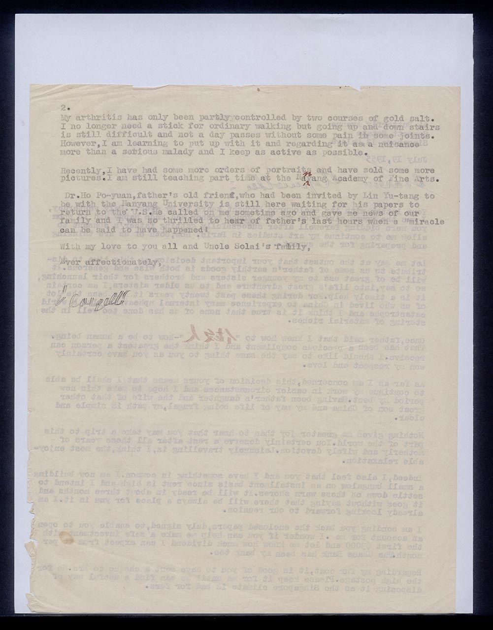 Letter from Georgette Chen to Chang Yi Ming, 19 July 1955 (Page 2 of 2)