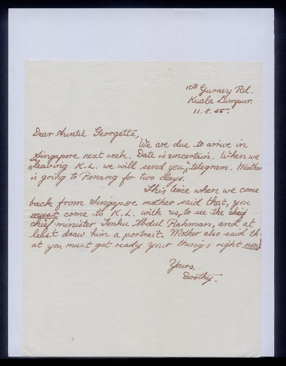 Letter from Dorothy Chen to Georgette Chen, 11 August 1955