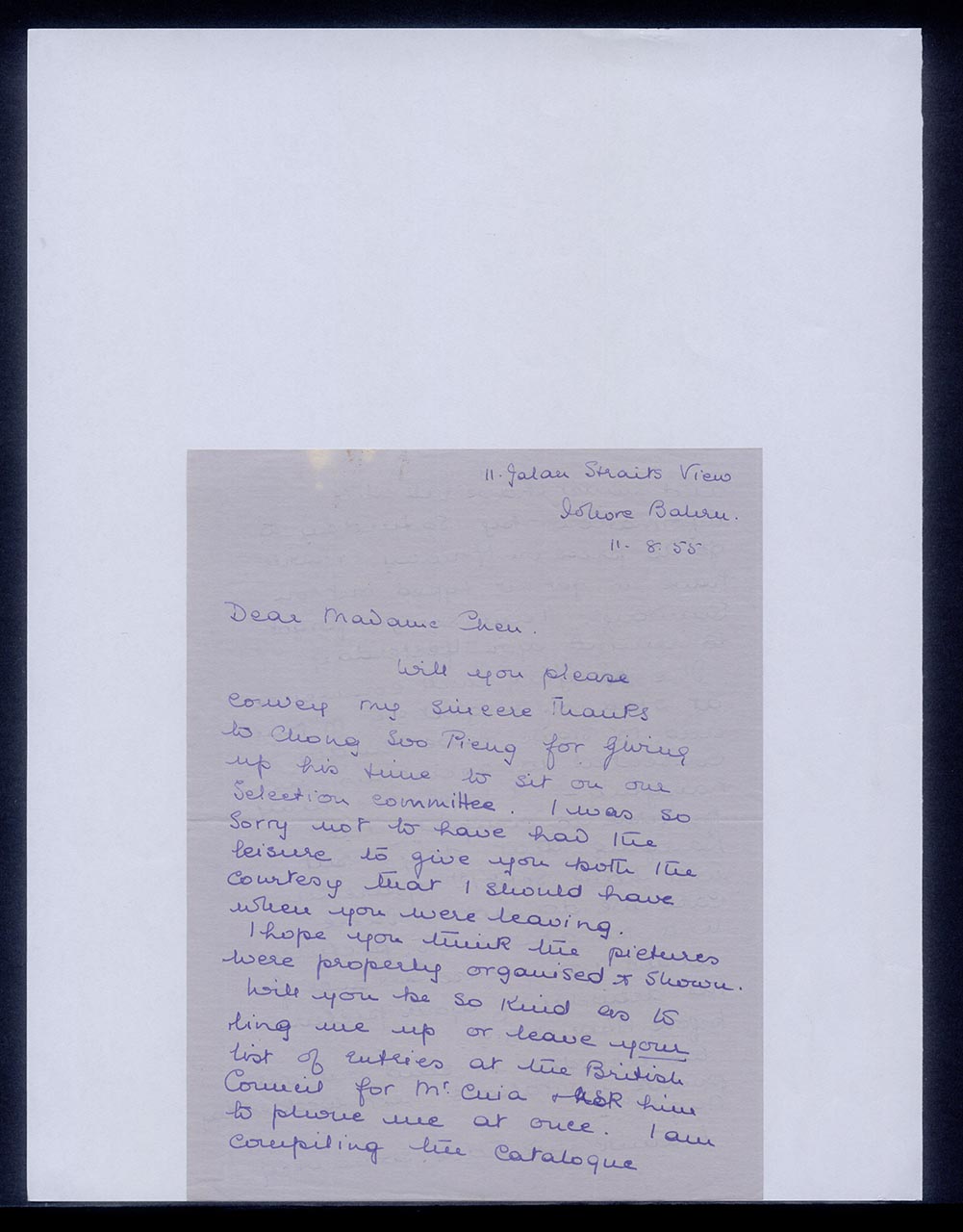 Letter from Dorothy Bordass to Georgette Chen, 11 August 1955 (Page 1 of 4)