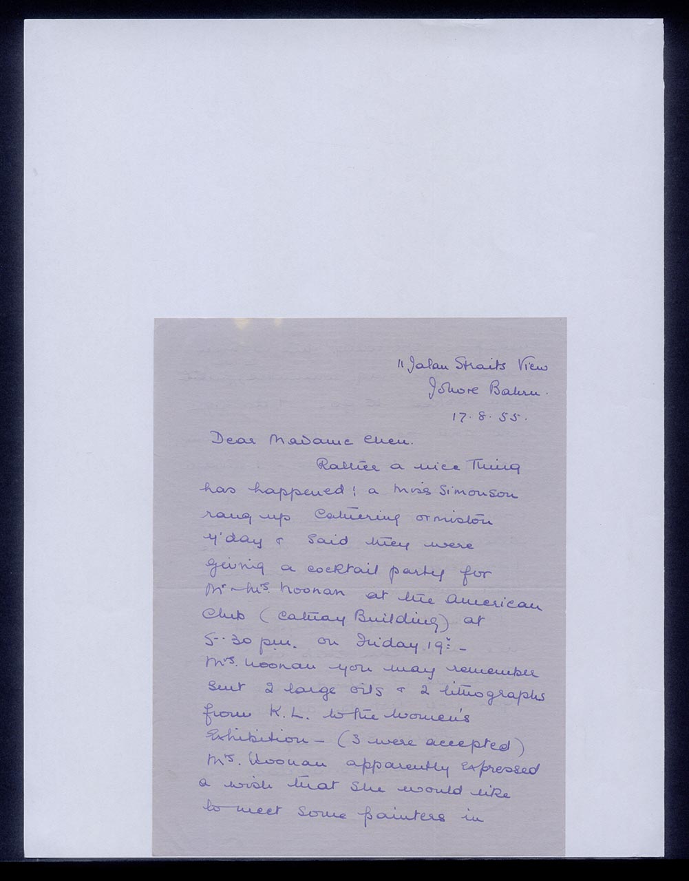 Letter fom Dorothy Bordass to Georgette Chen, 17 August 1955 (Page 1 of 2)