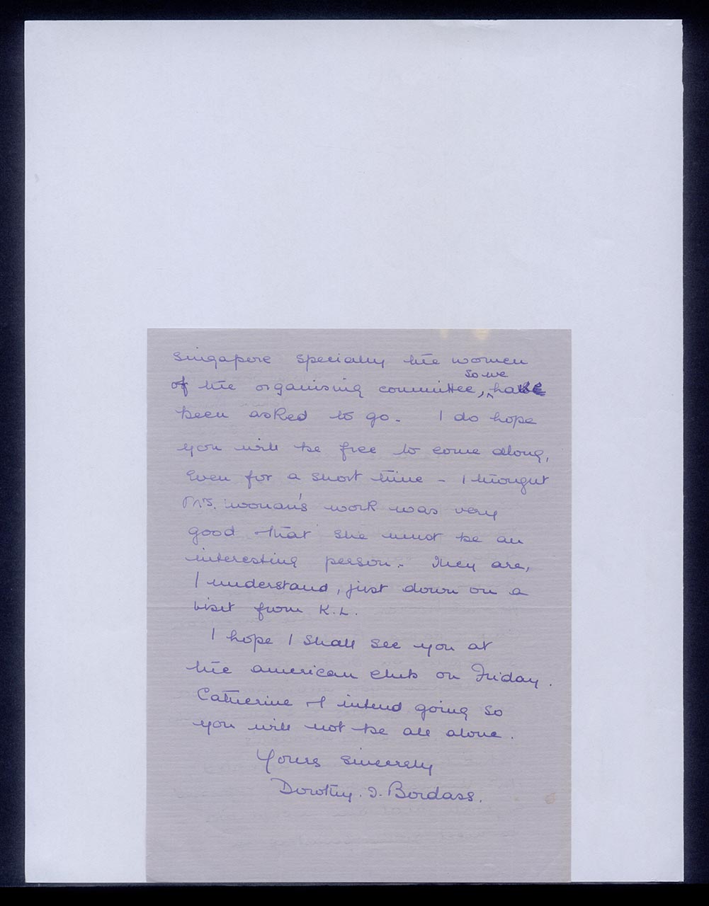 Letter fom Dorothy Bordass to Georgette Chen, 17 August 1955 (Page 2 of 2)