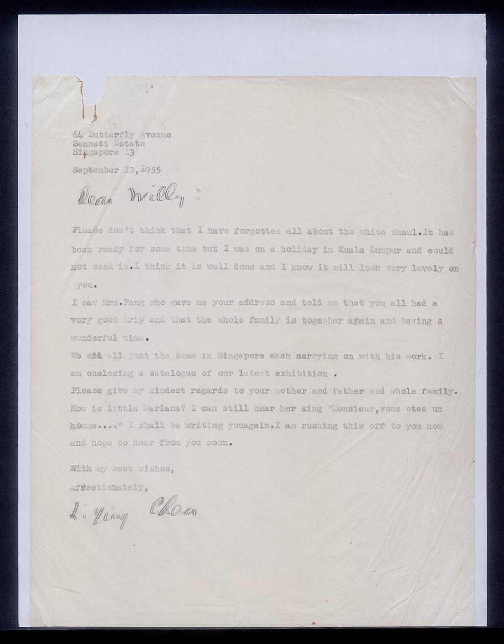 Letter from Georgette Chen to Willy, 12 September 1955
