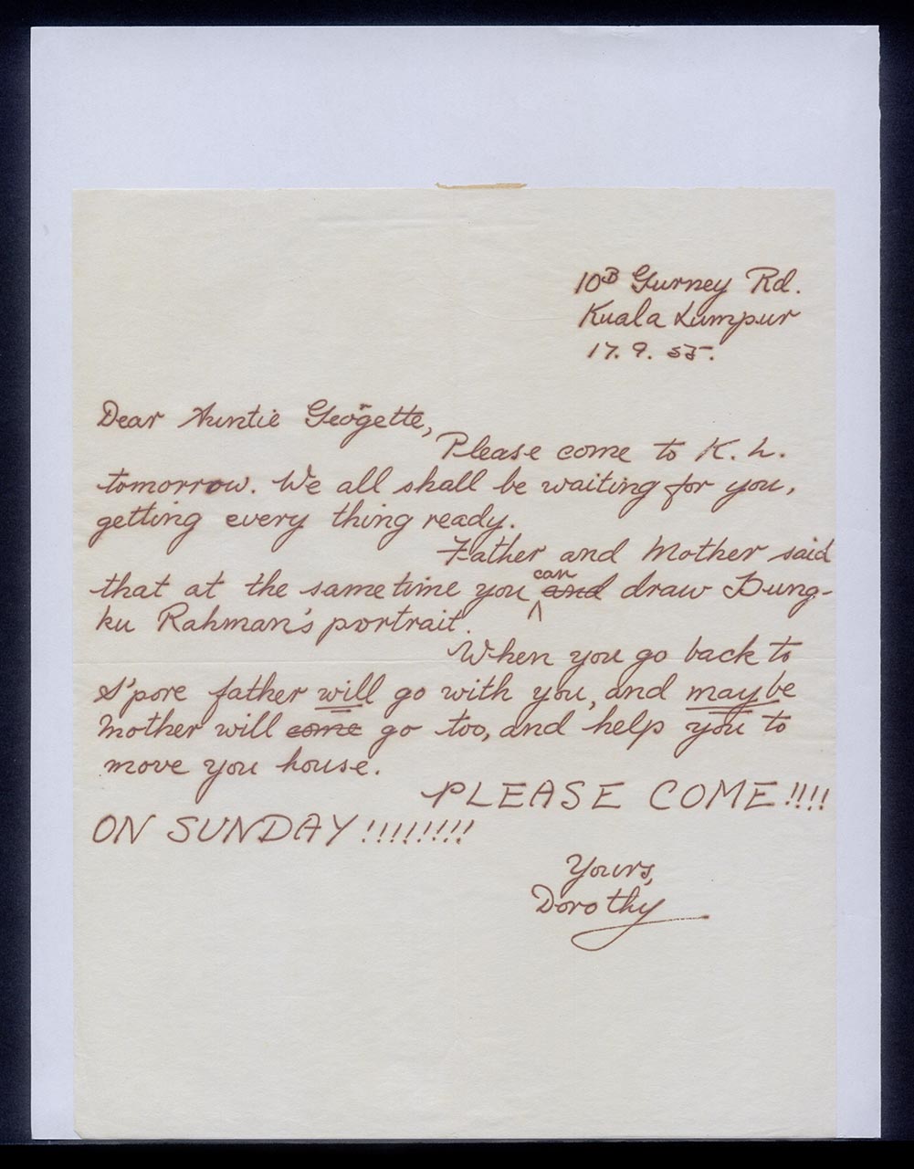 Letter from Dorothy Chen to Georgette Chen, 17 September 1955