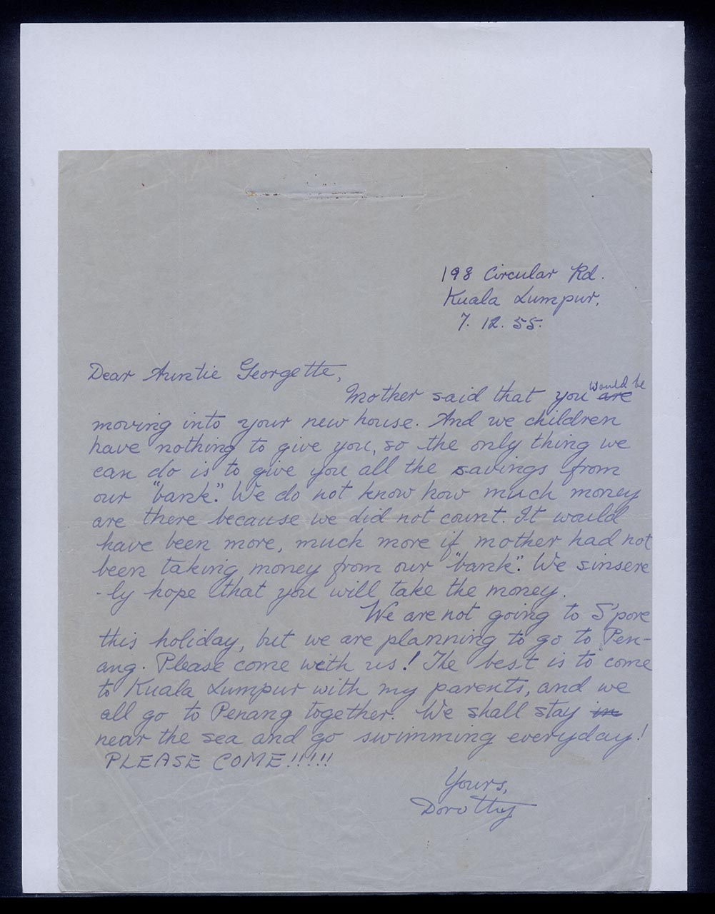 Letter from Dorothy Chen to Georgette Chen, 7 December 1955