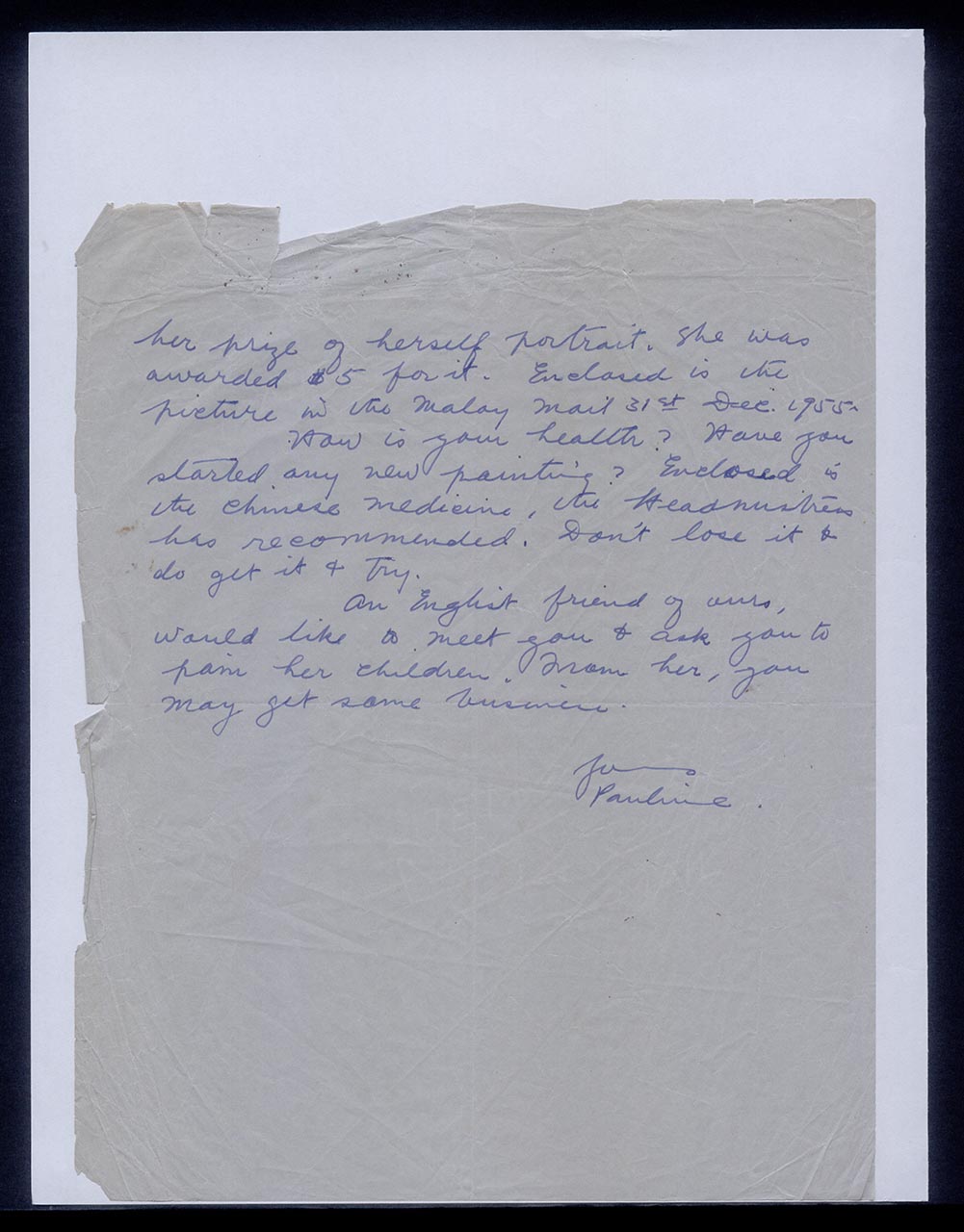Letter from Pauline Chen to Georgette Chen, 10 January 1956 (Page 2 of 2)
