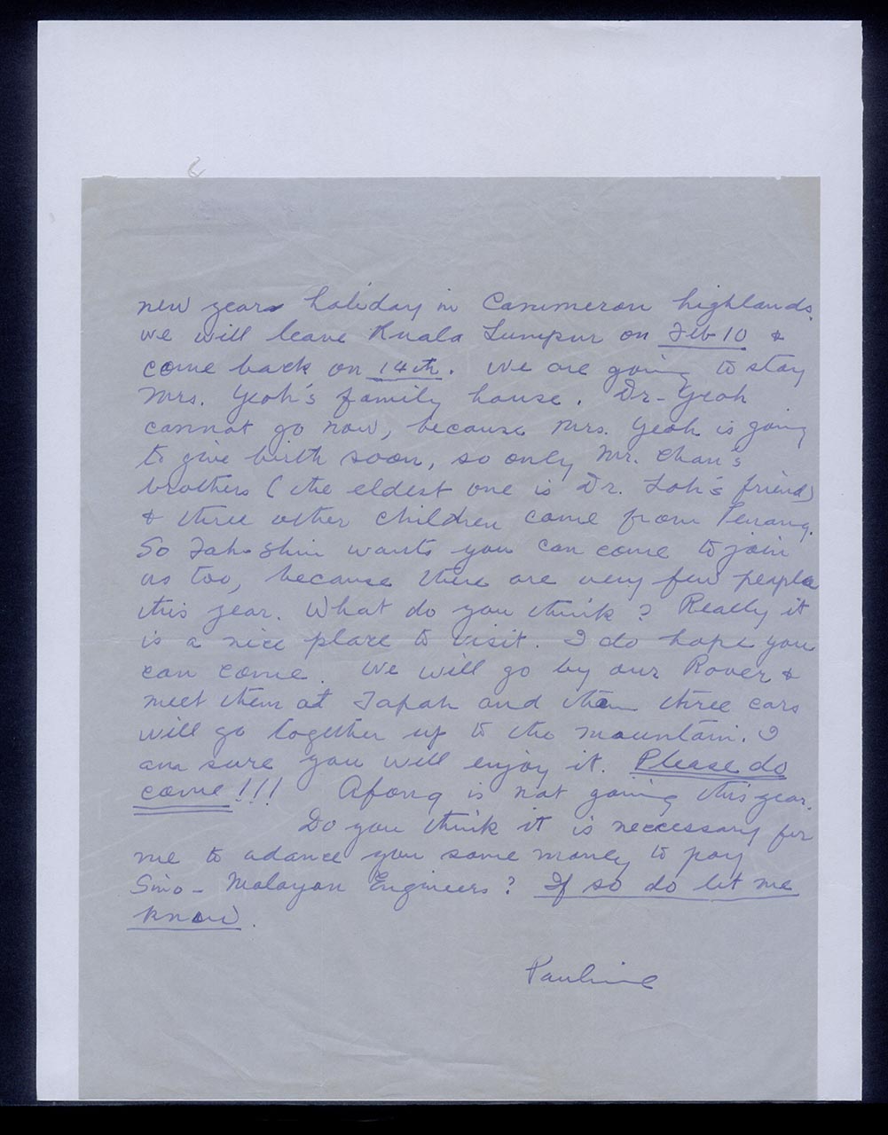 Letter from Pauline Chen to Georgette Chen, 2 February 1956 (Page 2 of 2)