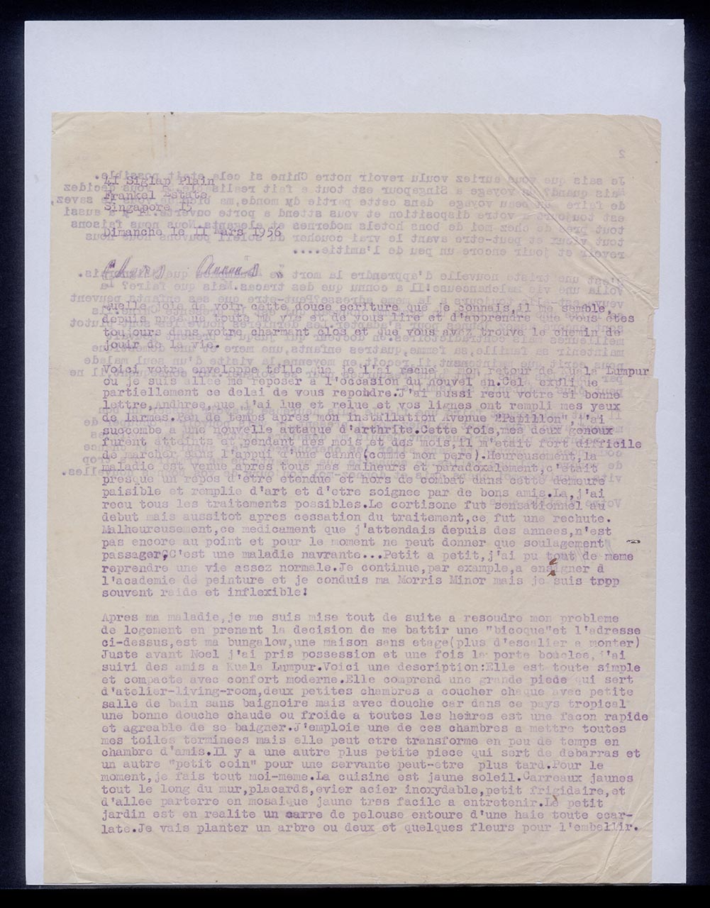 Letter from Georgette Chen to friends, 11 March 1956 (Page 1 of 2)