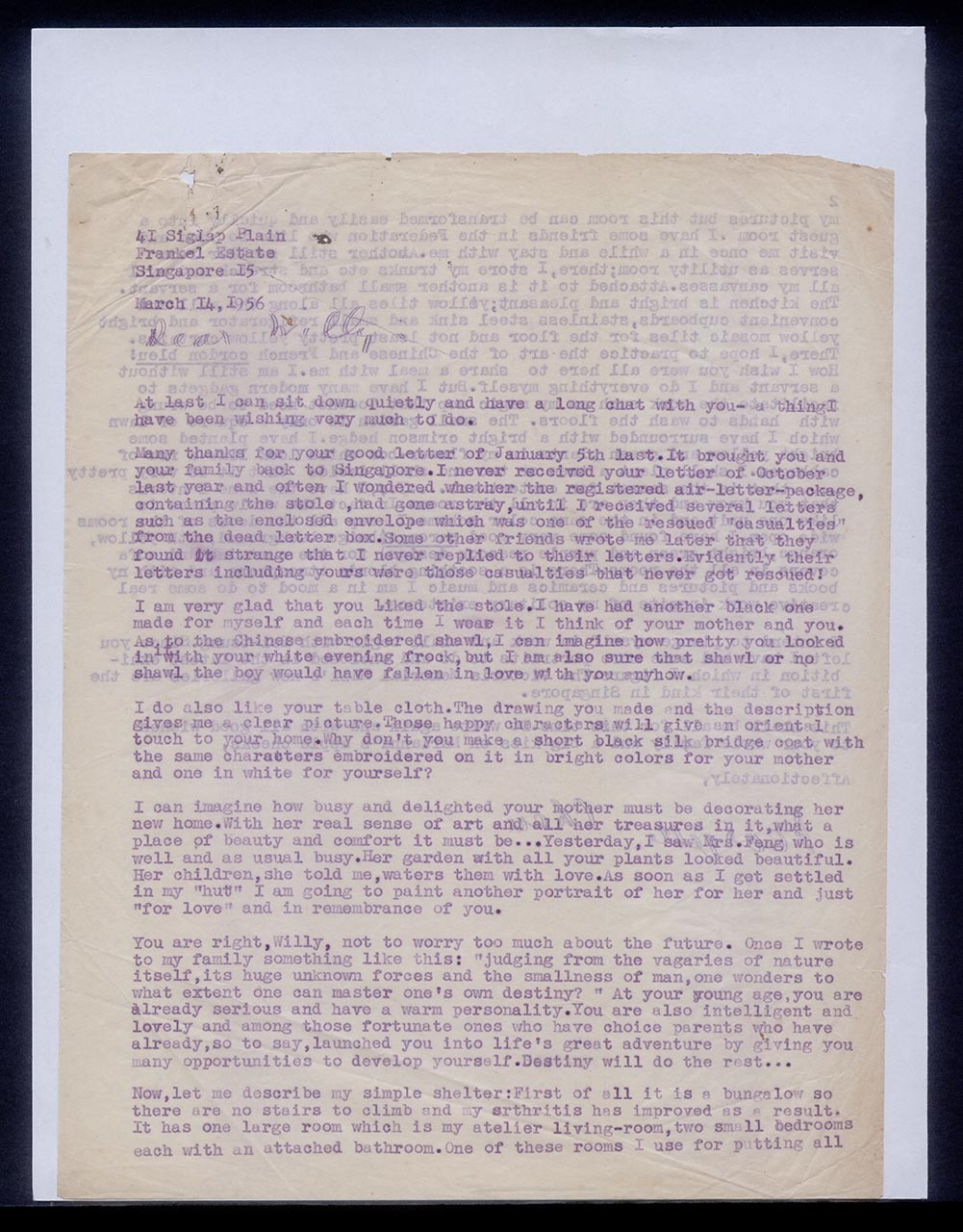 Letter from Georgette Chen to Willy, 14 March 1956 (Page 1 of 2)