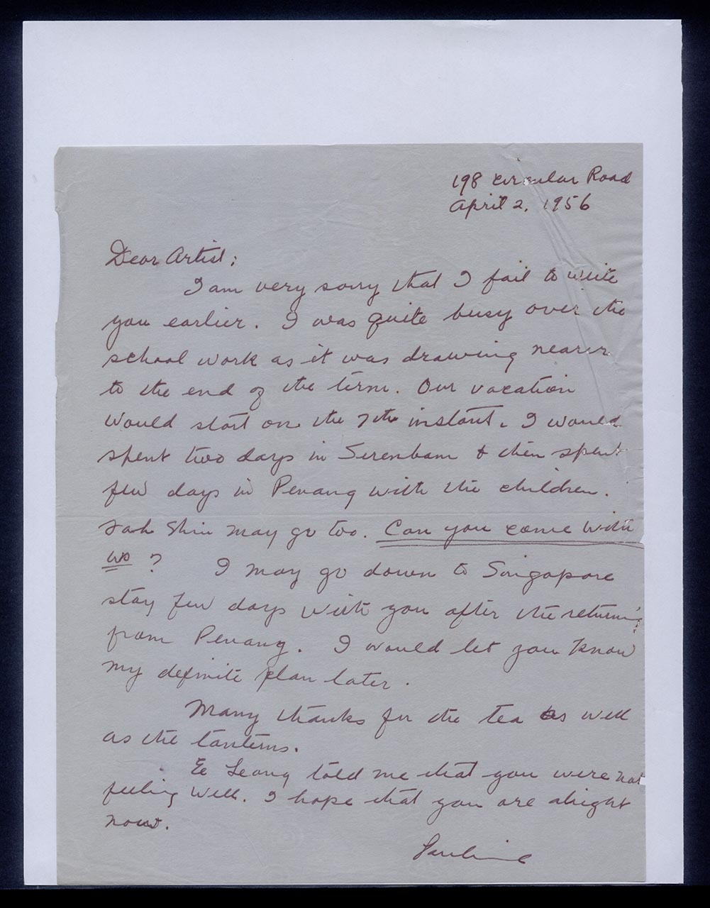 Letter from Pauline Chen to Georgette Chen, 2 April 1956