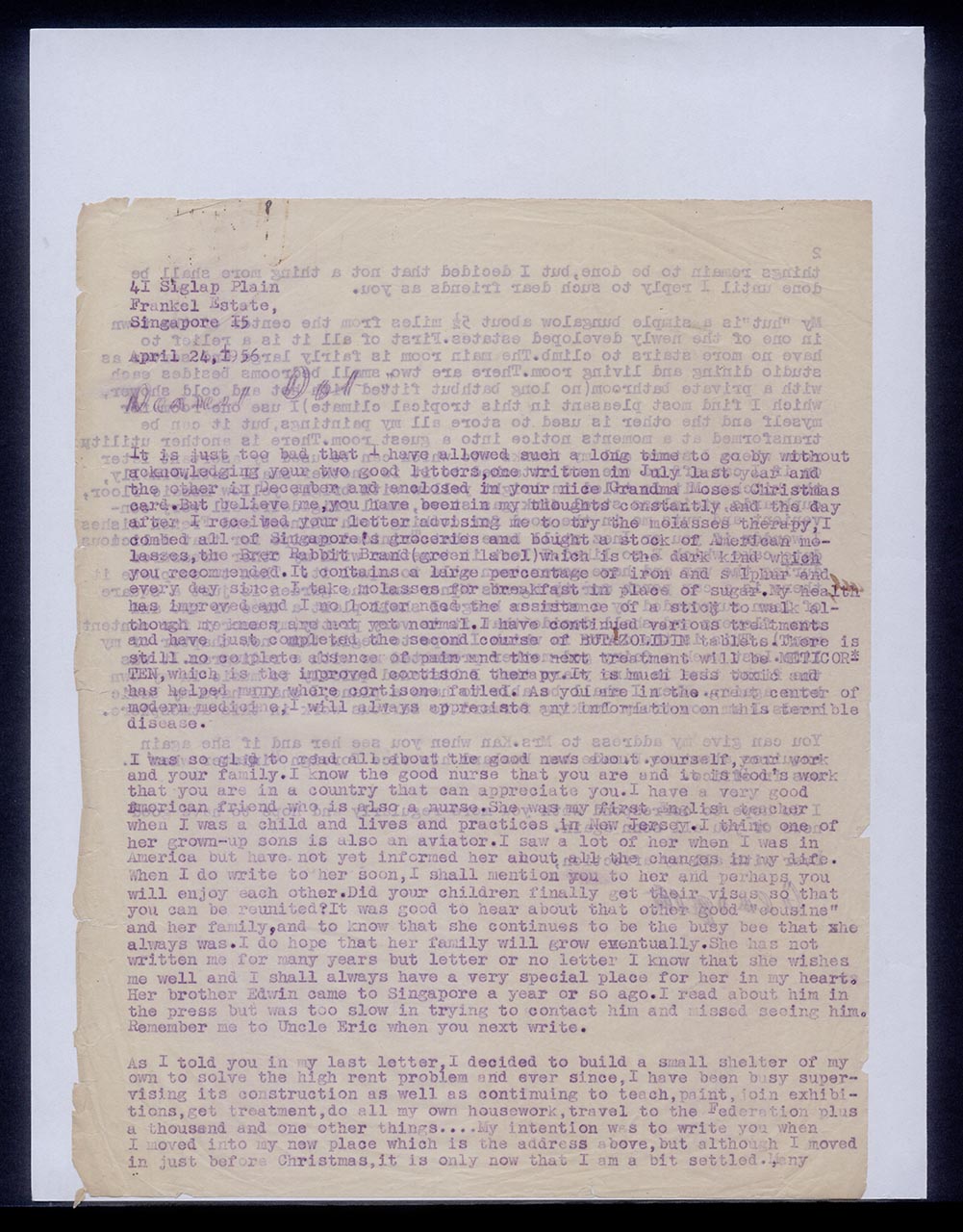 Letter from Georgette Chen to Dorothy Lee, 24 April 1956 (Page 1 of 2)
