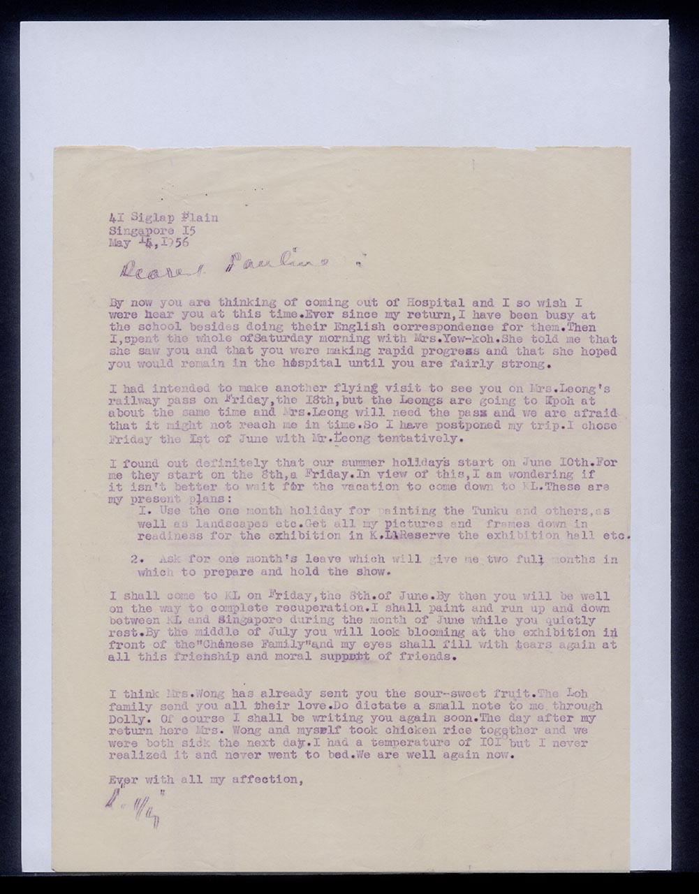 Letter from Georgette Chen to Pauline Chen, 15 May 1956