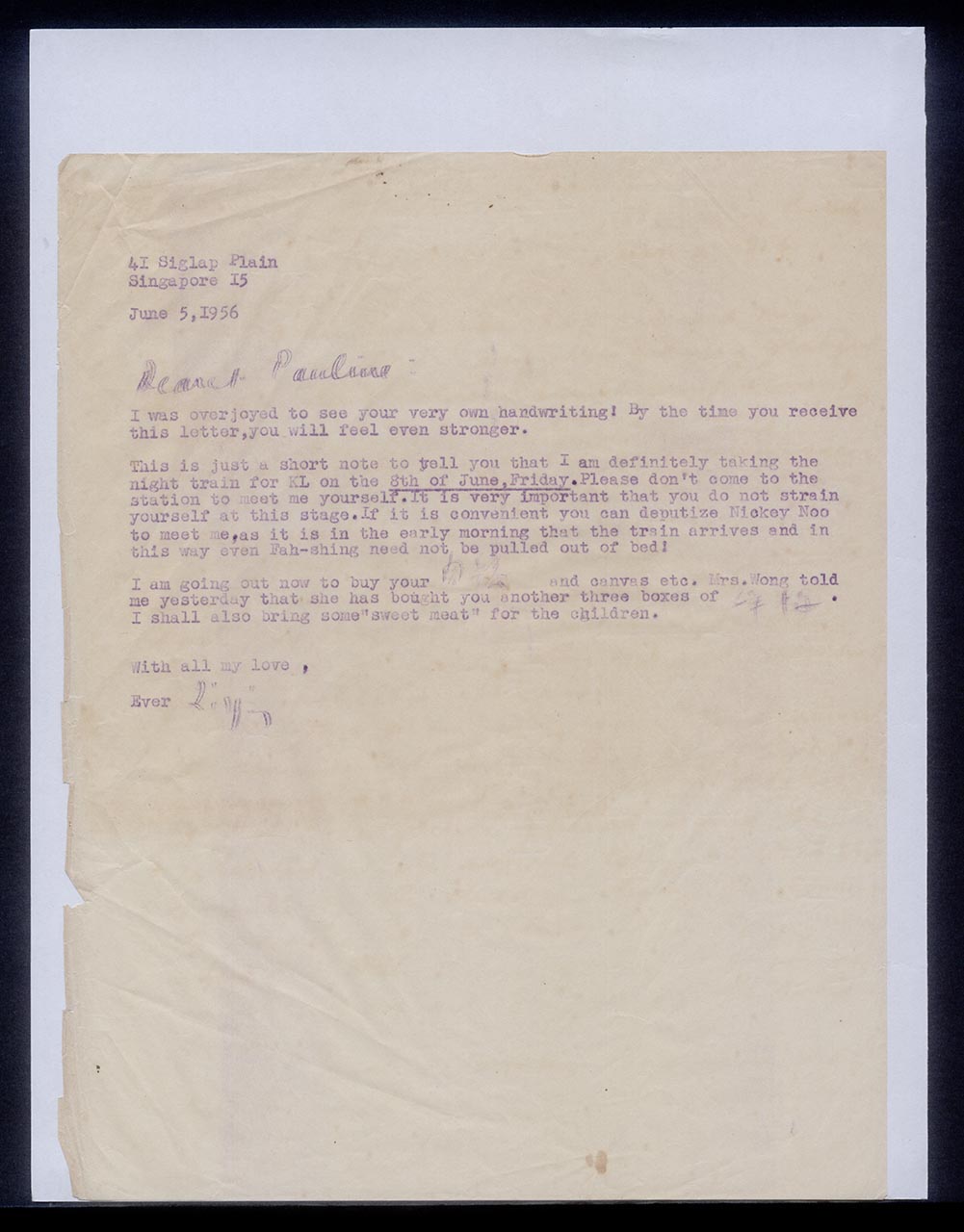 Letter from Georgette Chen to Pauline Chen, 5 June 1956