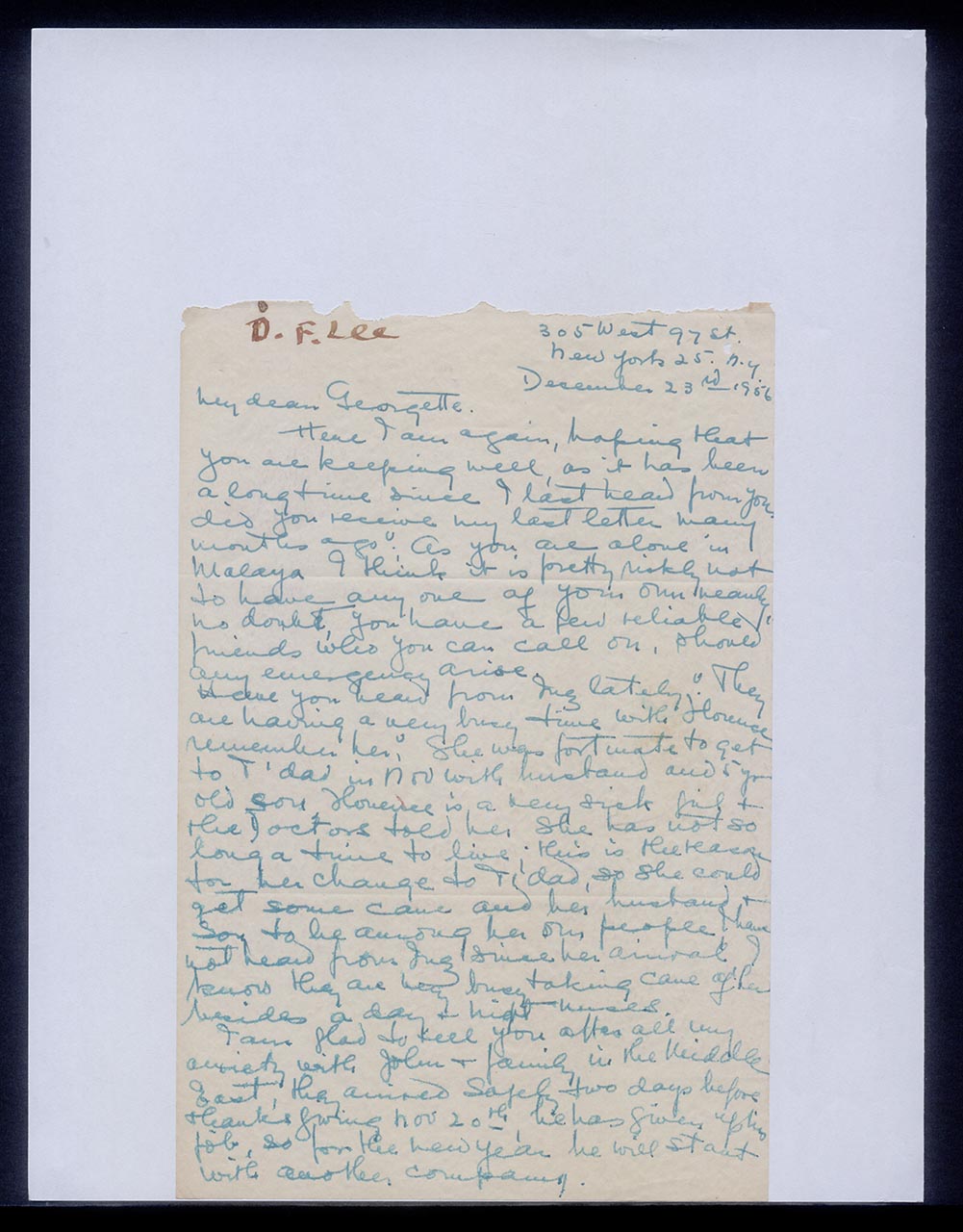 Letter from Dorothy Lee to Georgette Chen, 23 December 1956 (Page 3 of 5)