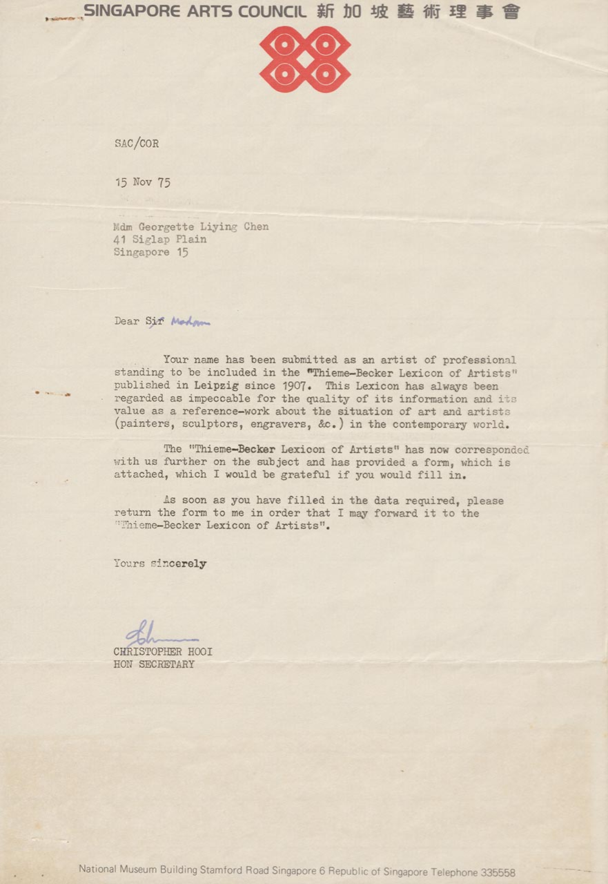 Letter from Christopher Hooi to Georgette Chen, 15 November 1975
