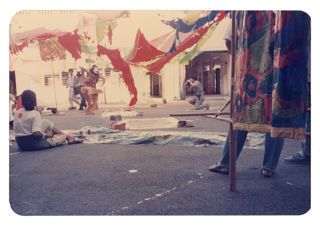 Photographic documentation of Lut Ali's performance at the Former St Joseph's Institution