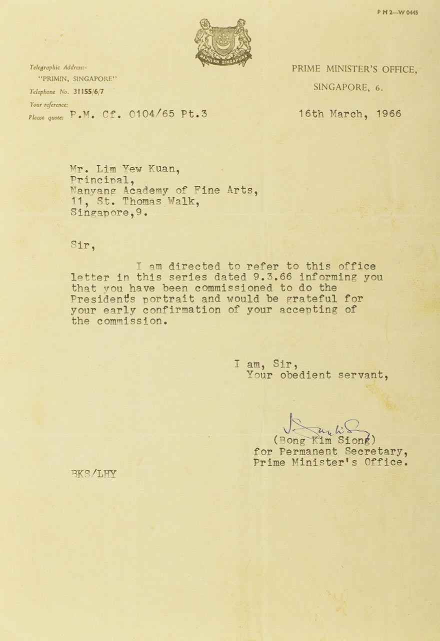 Letter from Bong Kim Siong (Singapore. Prime Minister's Office) to Lim Yew Kuan