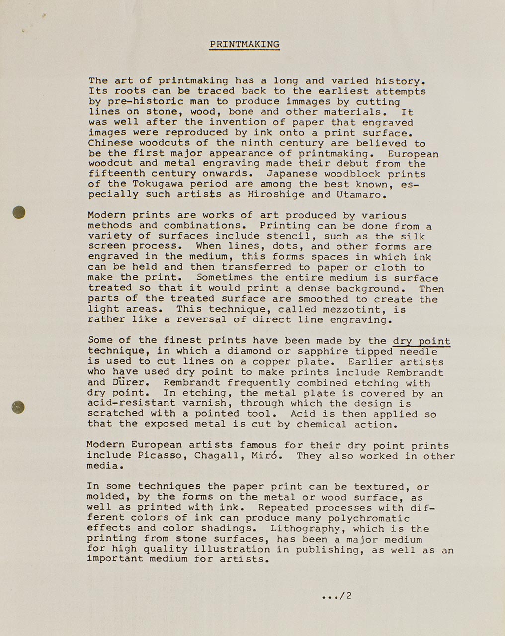Background Notes: 20th Century Great Western Print-Makers