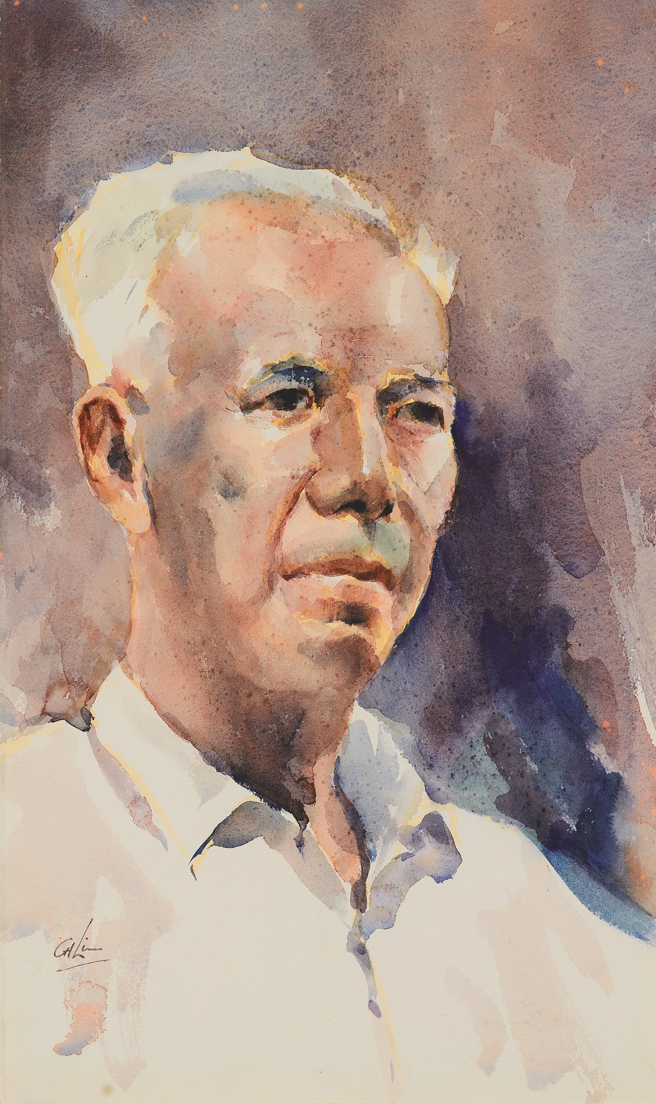 Lim Cheng Hoe. <i>Portrait of T. Y. Choy</i>. 1965-1970. Watercolour on paper, 53 x 32 cm. Gift of Michael Lim Hock Ann. Collection of National Gallery Singapore. © Family of Lim Cheng Hoe.