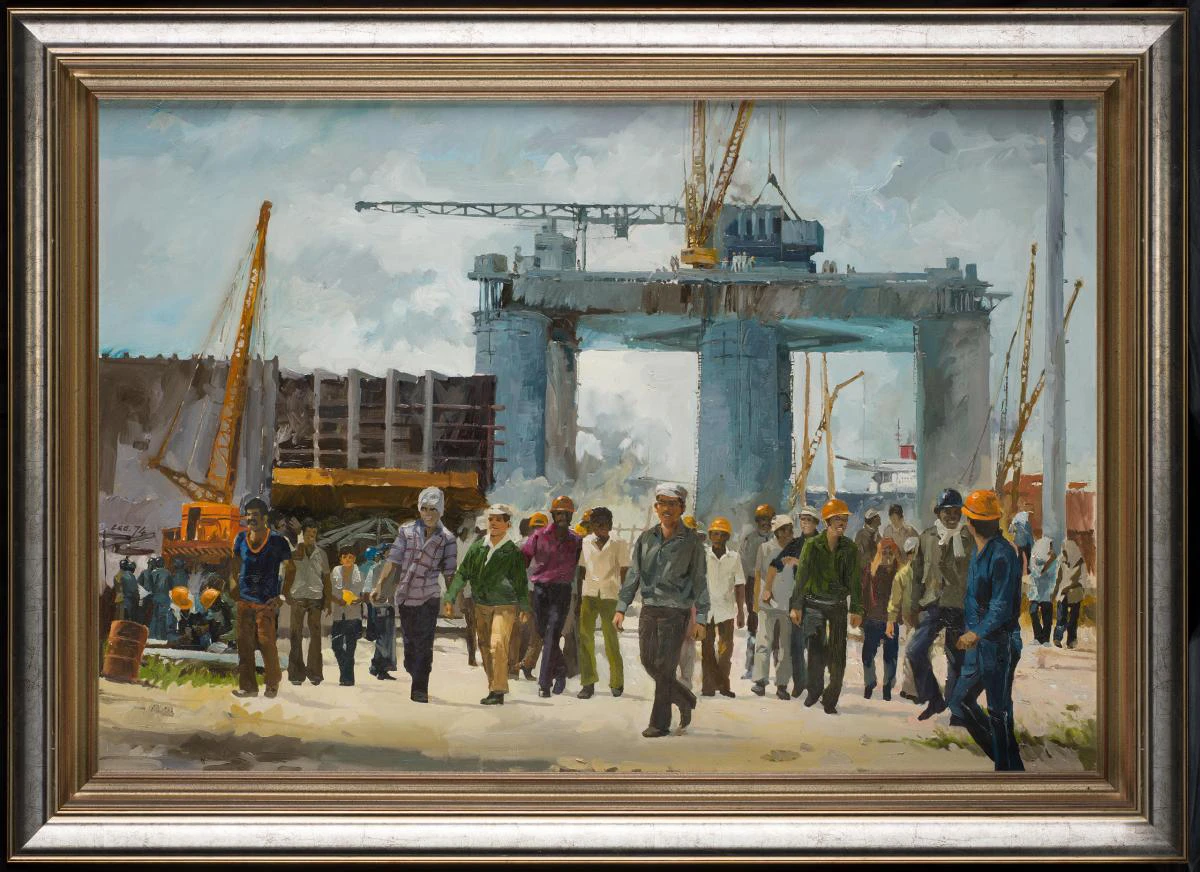 Figure 2. Lee Boon Wang, Shipyard, 1970s, Oil on canvas. Collection of National Gallery Singapore