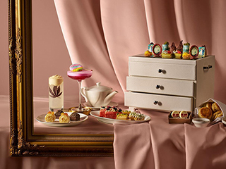 Tea set and pastries on a table