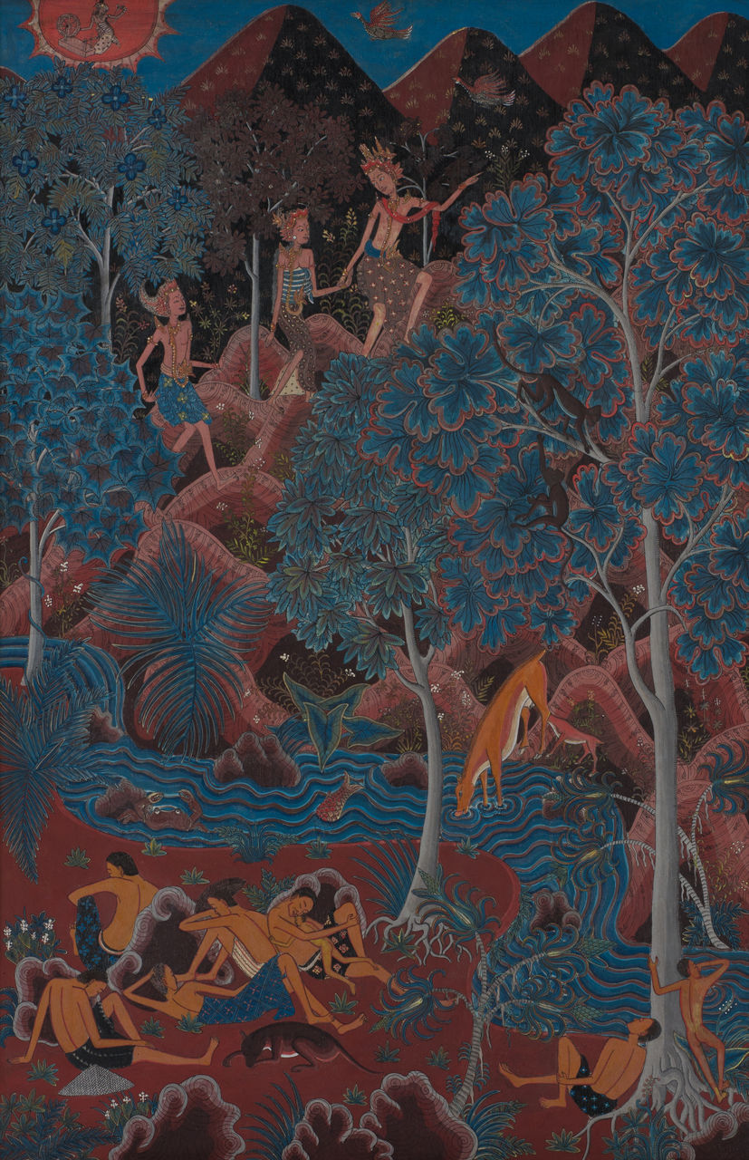 Rama, Sita en Laksmana in het bos, schilderij van Anak Agung Gede Meregeg