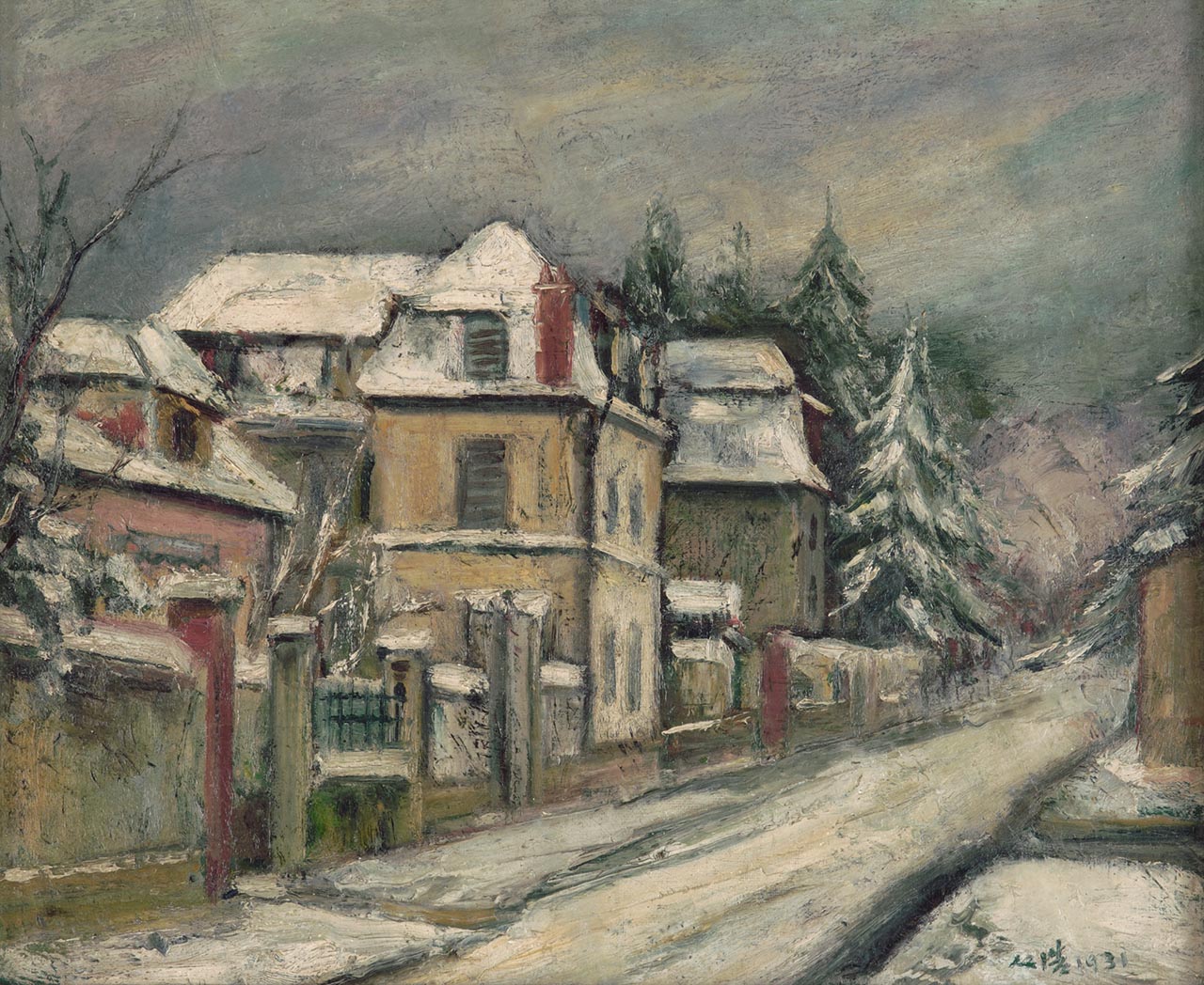 Winter Street Scene in France