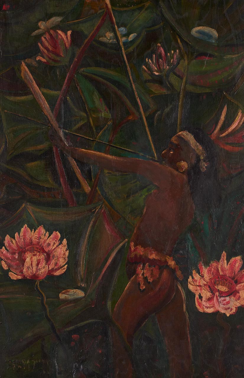 Gevaar achter de lotus, schilderij van Emiria Sunassa