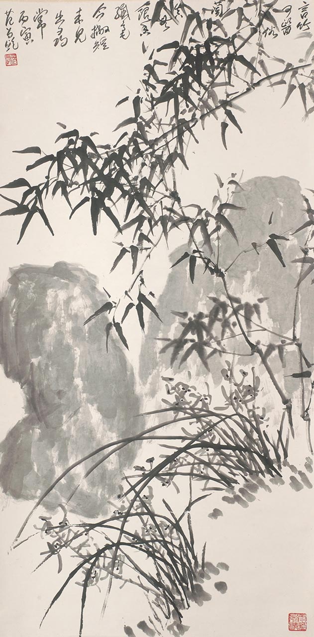 Orchid, Bamboo and Rock