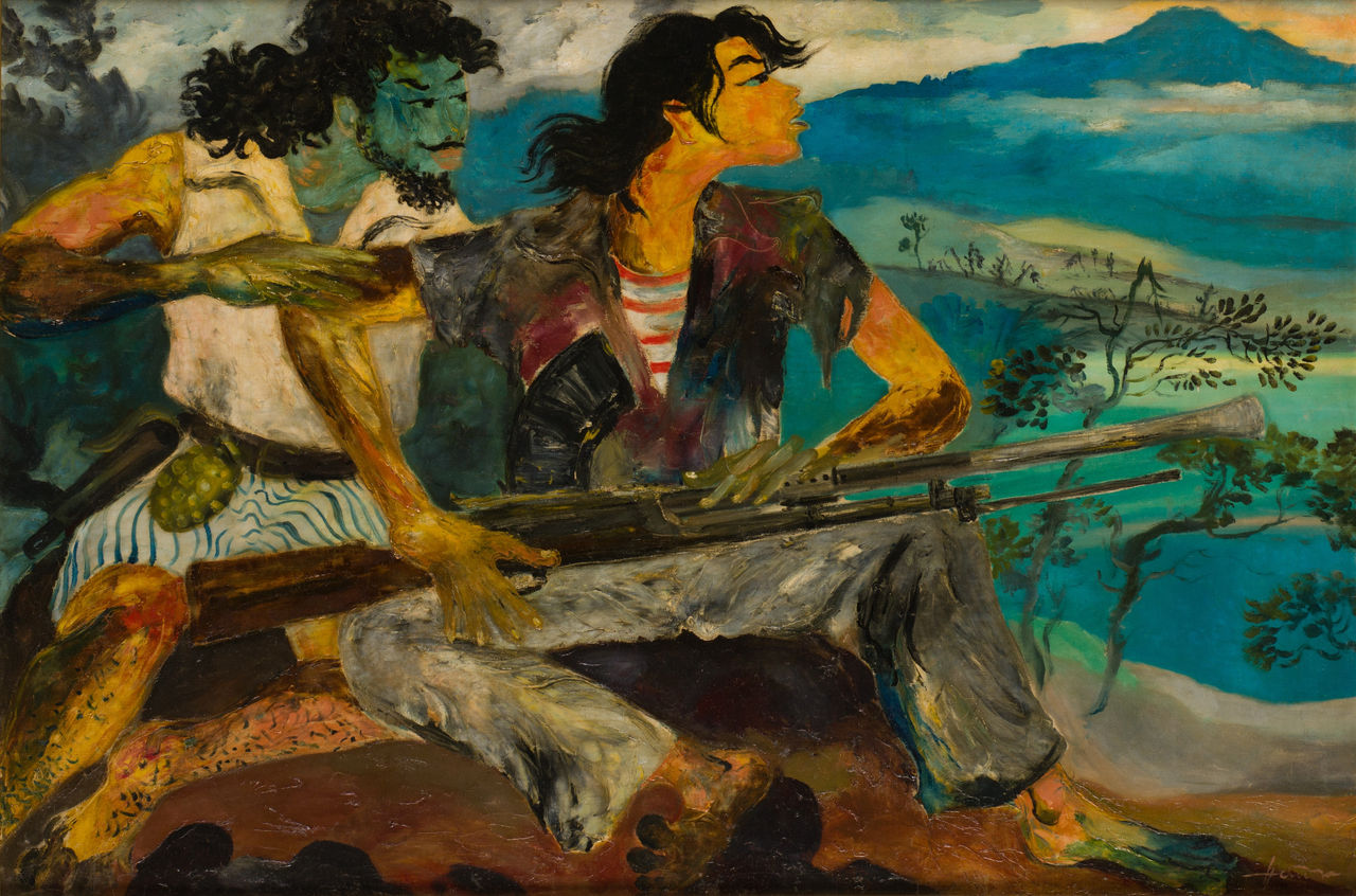 Oorlog en Vrede, schilderij van Hendra Gunawan