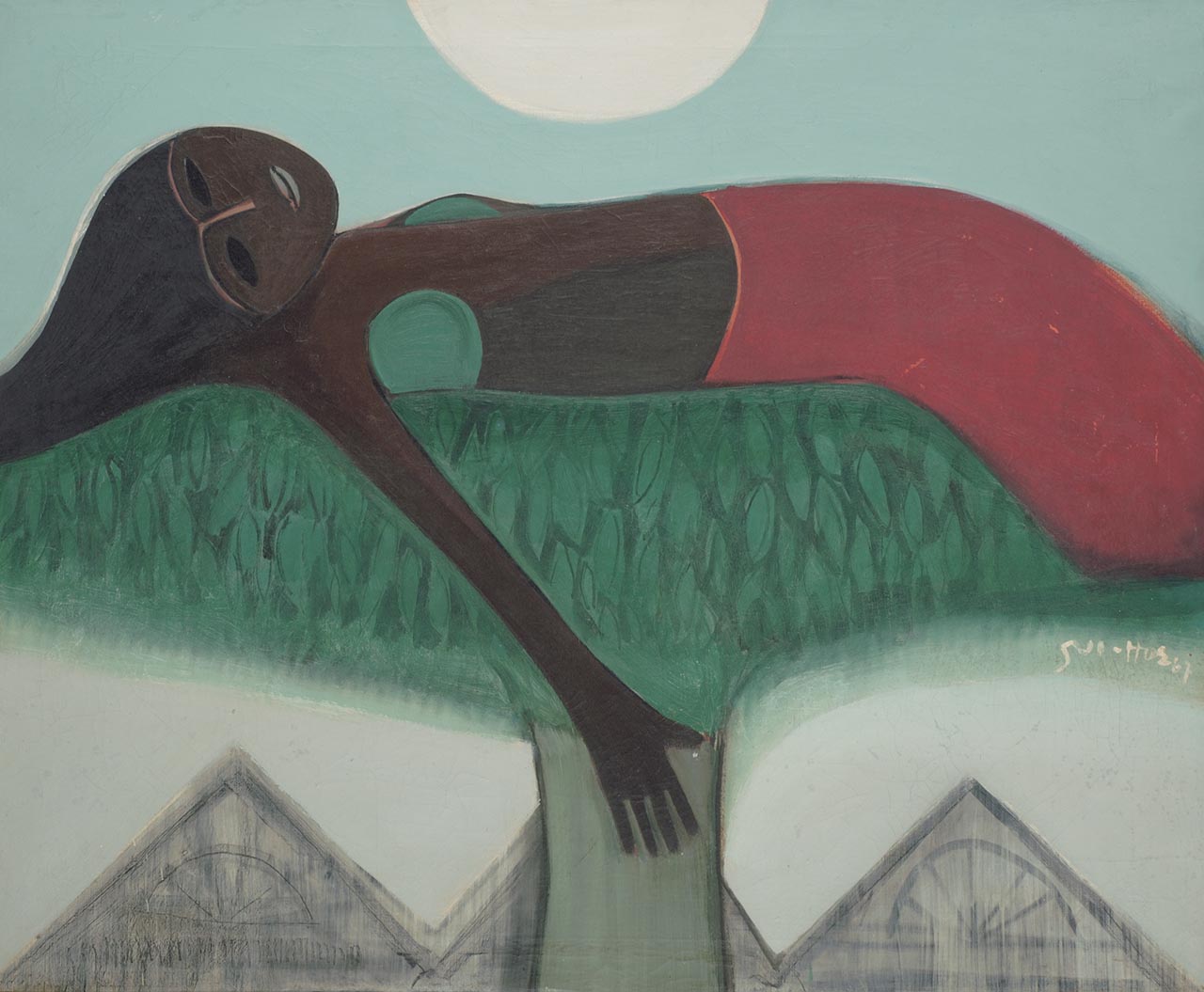 Woman Lying on Tree