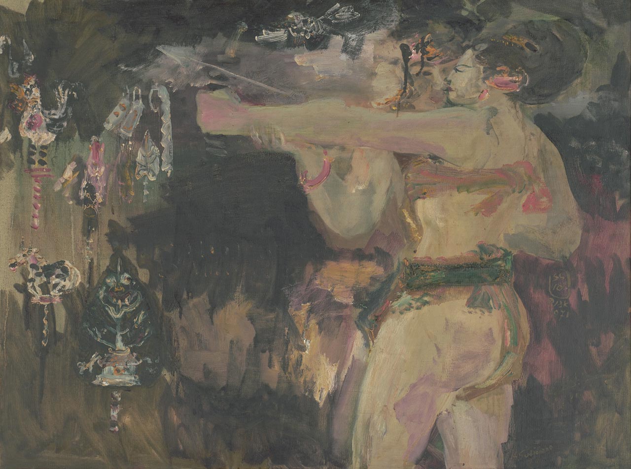Arjuna boogschieten, schilderij van S. Sudjojono
