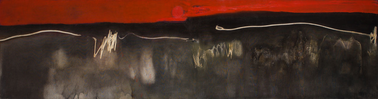 Zonsondergang op het strand van Sanur, schilderij van Srihadi Soedarsono
